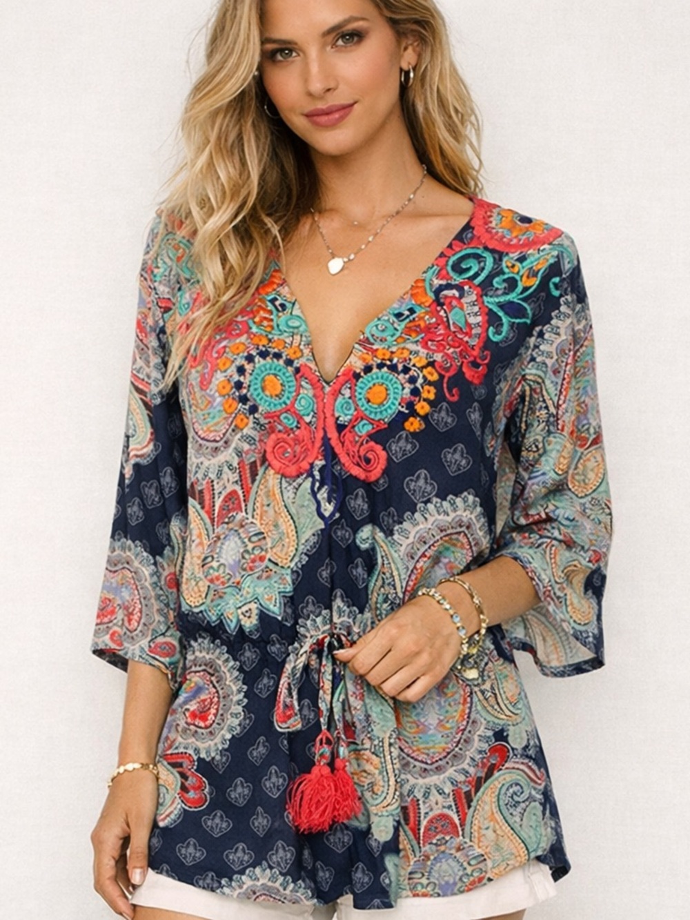 Taj Sabrina Crippa Tunic Women XS Silk Mini Boho Beachy Coverup Resort